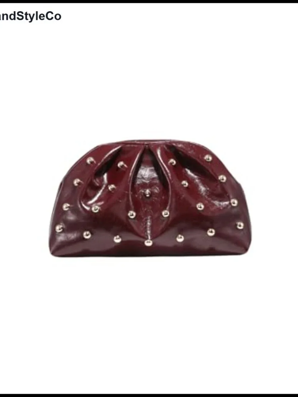 Women's Studded PU Leather Ruched Clutch Handbag Magnet Closure